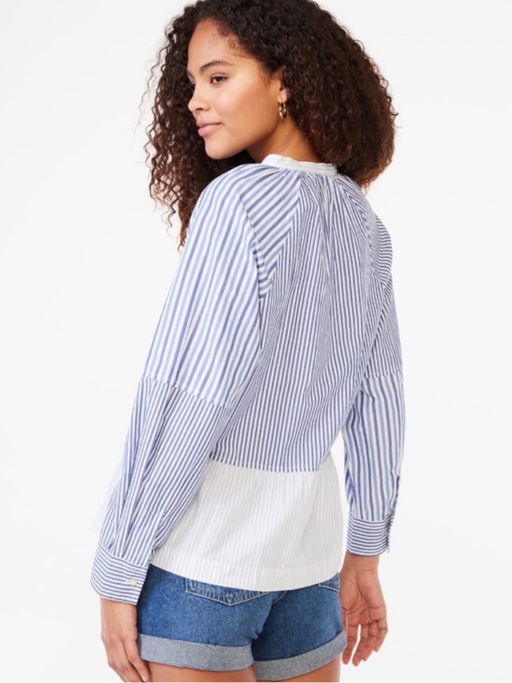 Free Assembly Blue White Stripe 100% Cotton Peplum Blouse Medium - Picture 2 of 8